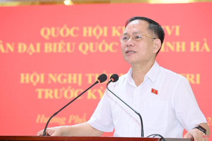 Phó Trưởng đoàn chuyên trách Đoàn ĐBQH tỉnh Trần Đình Gia tiếp thu, giải trình một số ý kiến tại hội nghị.