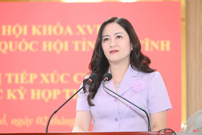 Bà Phạm Thị Thu Hà - Phó Chủ tịch Ủy ban MTTQ tỉnh điều hành cử tri phát biểu.