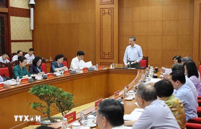 Tổng Bí thư, Chủ tịch nước Tô Lâm phát biểu chỉ đạo tại buổi làm việc về phát triển thể dục thể thao trong giai đoạn mới. (Ảnh: Thống Nhất/TTXVN)