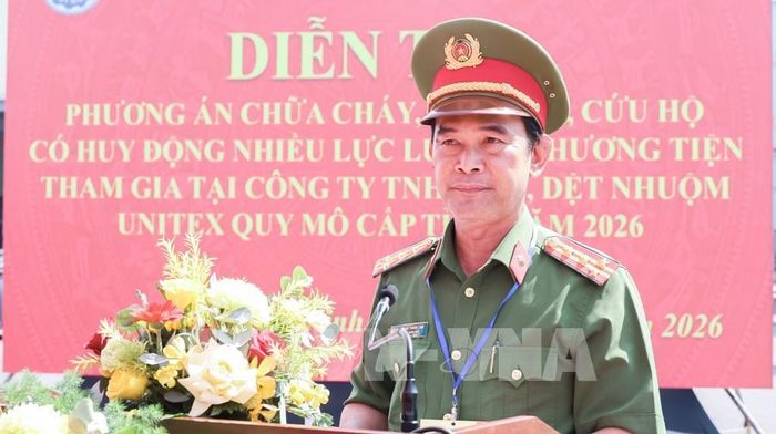 Đại tá Phạm Thanh Tâm, Phó Giám đốc Công an tỉnh Tây Ninh, phát biểu. Ảnh: Minh Phú – TTXVN