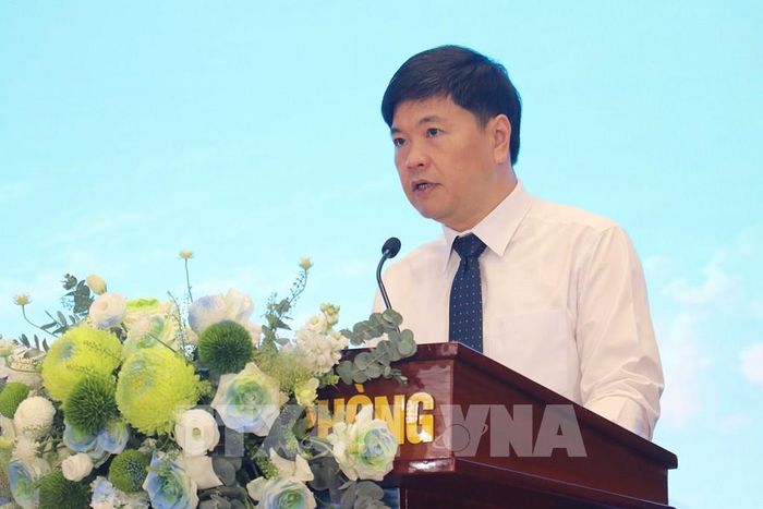 Ông Hoàng Minh Cường, Phó Chủ tịch UBND thành phố Hải Phòng, phát biểu tại hội nghị. Ảnh: Hoàng Ngọc – TTXVN
