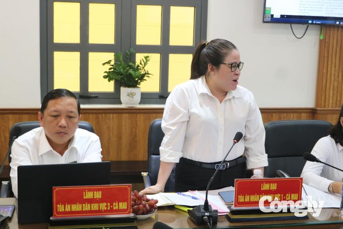 Bà Trịnh Xuân Trúc - Chánh án TAND khu vực 1 phát biểu tại hội nghị