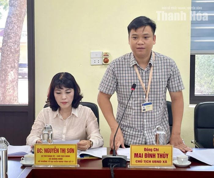 Đại diện lãnh đạo xã Quảng Yên phát biểu tại hội nghị.