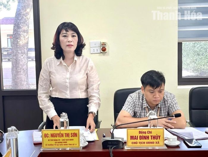 Đại diện lãnh đạo xã Quảng Ninh phát biểu tại hội nghị.