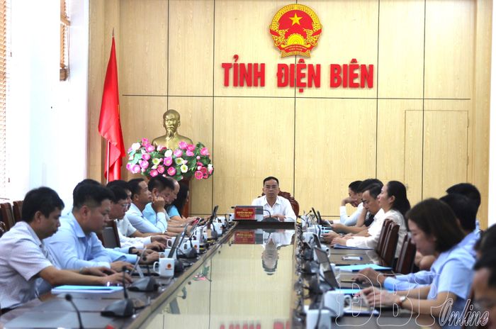 Quang cảnh hội nghị tại điểm cầu tỉnh Điện Biên.