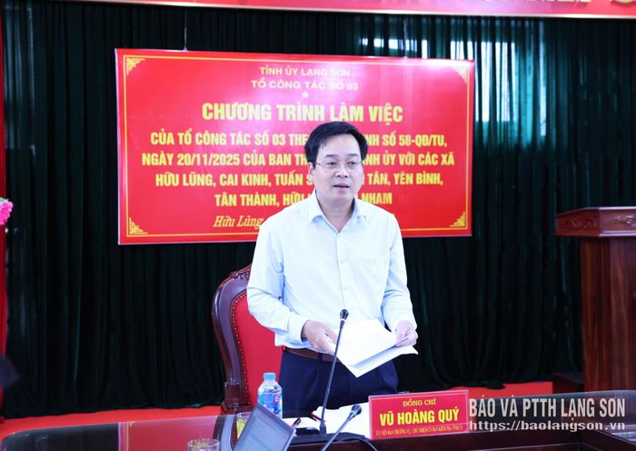 Đồng chí Vũ Hoàng Quý, Ủy viên Ban Thường vụ Tỉnh ủy, Chủ nhiệm Ủy ban Kiểm tra Tỉnh ủy phát biểu tại buổi làm việc