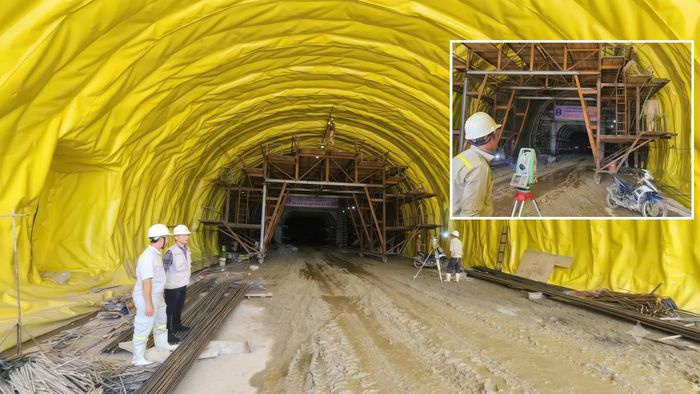 Công trình hầm đường bộ Đại Việt (phía trái tuyến) tại Km186+500 đã được đào thông và đang thi công phần mái và các hạng mục kỹ thuật khác.