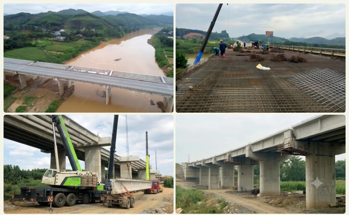 Hiện nay 43 công trình cầu trên tuyến đã cơ bản thi công xong phần trụ, lao dầm và đổ bê tông mặt.