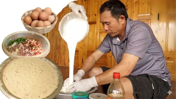 Nguyên liệu làm bánh Sú chiên gồm bột gạo nếp, bột mì, trứng gà, thịt lợn bản cùng các loại gia vị như hạt dổi, hạt tiêu...