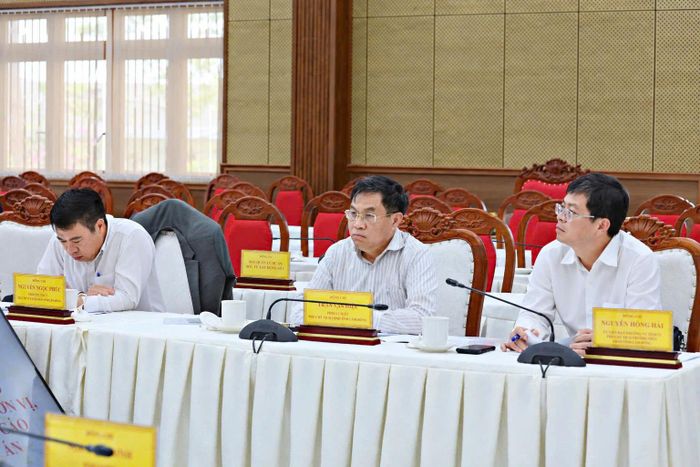 Các đồng chí: Nguyễn Hồng Hải, Ủy viên Ban Thường vụ Tỉnh ủy, Phó Chủ tịch Thường trực UBND tỉnh; Võ Ngọc Hiệp, Tỉnh ủy viên, Phó Chủ tịch UBND tỉnh; Nguyễn Ngọc Phúc, Tỉnh ủy viên, Phó Chủ tịch UBND tỉnh tham dự buổi làm việc