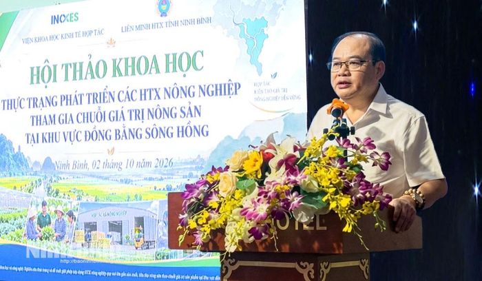 Ông Lê Tuấn An, Phó Viện trưởng phụ trách Viện Khoa học kinh tế hợp tác phát biểu tại Hội thảo.