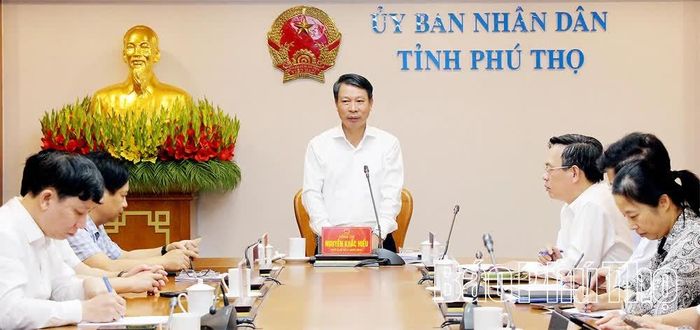 Phó Chủ tịch UBND tỉnh Nguyễn Khắc Hiếu phát biểu chỉ đạo tại điểm cầu tỉnh Phú Thọ.