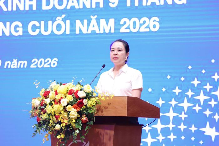 Chủ tịch Hội đồng thành viên EVNNPC Đỗ Nguyệt Ánh phát biểu tại hội nghị. Ảnh: EVNNPC.