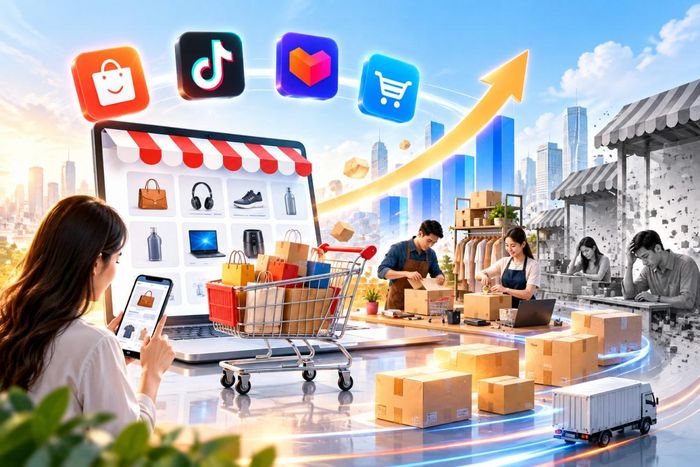 Thương mại điện tử mở rộng nhưng không phải tất cả người bán đều lớn lên cùng thị trường - Ảnh minh họa được tạo bởi AI.