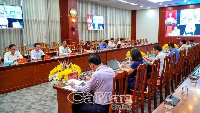 Đại biểu tham dự hội nghị tại điểm cầu Cà Mau.