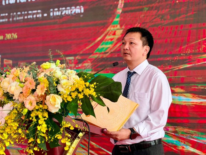 Phó Chủ tịch UBND xã Phúc Thịnh Nguyễn Văn Minh phát biểu tại buổi lễ. Ảnh: Thanh Hà
