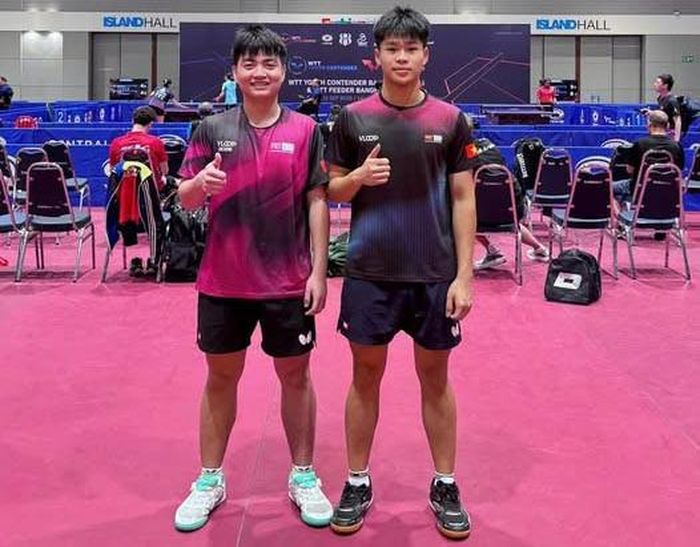 Hai tay vợt Nguyễn Thái Bảo (trái) - Đỗ Mạnh Lương của bóng bàn Hà Nội đang chủ động tìm cơ hội thi đấu quốc tế từ nguồn kinh phí của gia đình, nhà tài trợ. Ảnh: Liên đoàn Bóng bàn Việt Nam.