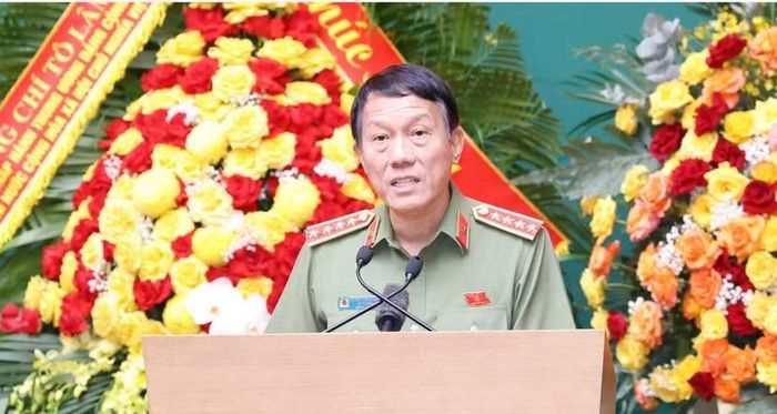 Đại tướng Lương Tam Quang, Ủy viên Bộ Chính trị, Bộ trưởng Bộ Công an phát biểu tại Đại hội