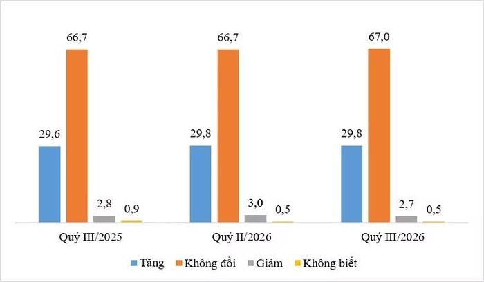 Tỷ lệ hộ đánh giá về thu nhập quý III/2025, quý II/2026 và quý III/2026. (Nguồn: Cục Thống kê)