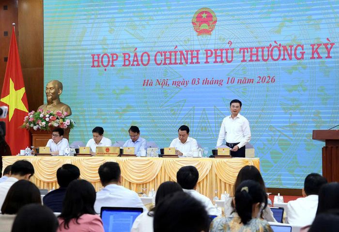  Quang cảnh họp báo Chính phủ thường kỳ tháng 9-2026.   