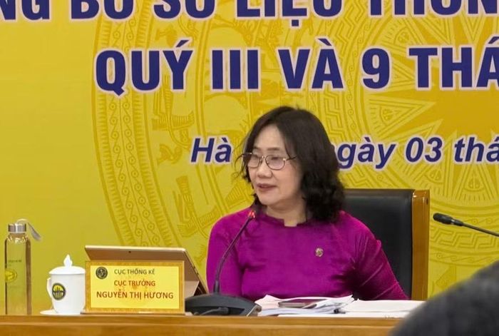 Bà Nguyễn Thị Hương - Cục trưởng Cục Thống kê (Bộ Tài chính) chủ trì buổi họp. (Ảnh: Hương Trang)