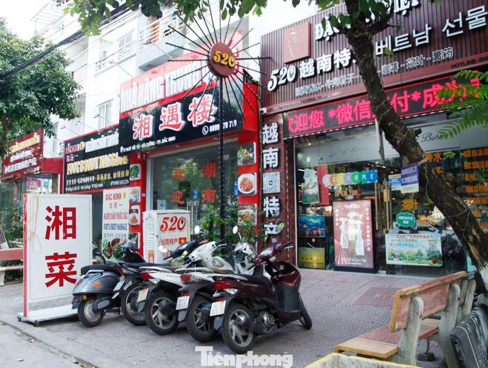 Không chỉ ở phường Kinh Bắc, biển hiệu, banner chữ nước ngoài cũng xuất hiện nhiều trên đường Ngô Tất Tố thuộc phường Võ Cường.