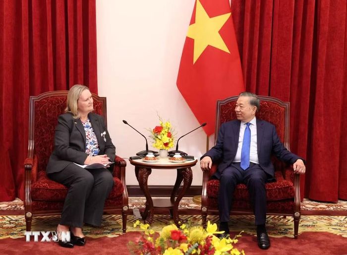 Tổng Bí thư, Chủ tịch nước Tô Lâm tiếp Đại sứ Vương quốc Đan Mạch Lina Gandløse Hansen. (Ảnh: Thống Nhất/TTXVN)