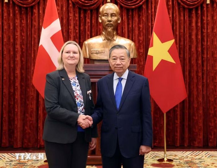 Tổng Bí thư, Chủ tịch nước Tô Lâm tiếp Đại sứ Vương quốc Đan Mạch Lina Gandløse Hansen. (Ảnh: Thống Nhất/TTXVN)