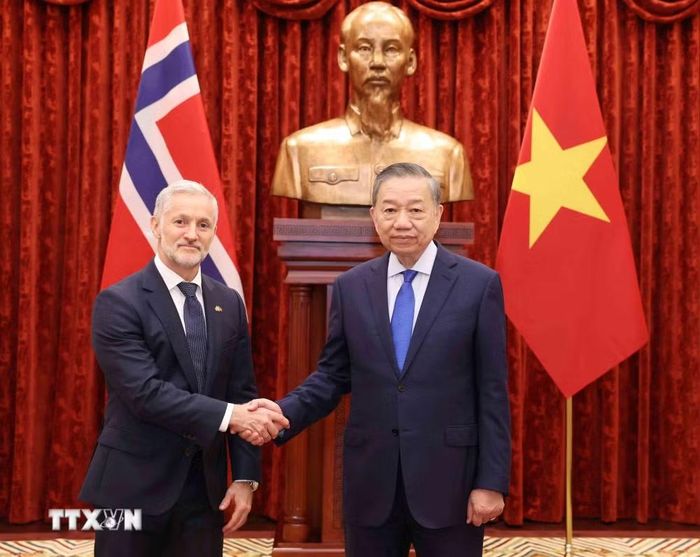 Tổng Bí thư, Chủ tịch nước Tô Lâm tiếp Đại sứ Vương quốc Na Uy Stein Iversen. (Ảnh: Thống Nhất/TTXVN)