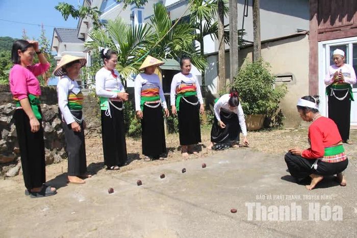Trò chơi đánh mảng của người Mường Thành Vinh có sự tham gia của người cao tuổi.