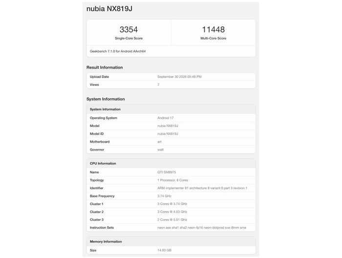 RedMagic 12 Pro Plus được thử nghiệm hiệu năng trên Geekbench