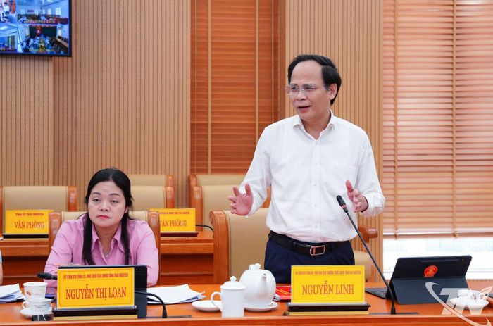 Đồng chí Phó Chủ tịch Thường trực UBND tỉnh Nguyễn Linh phát biểu tại Phiên họp.