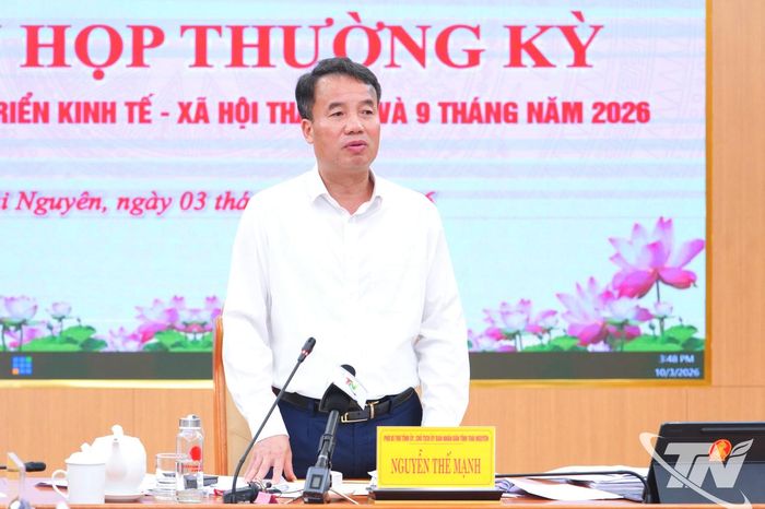Đồng chí Chủ tịch UBND tỉnh Nguyễn Thế Mạnh phát biểu chỉ đạo tại Phiên họp.