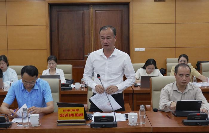 Đại diện lãnh đạo sở, ngành của tỉnh Cao Bằng phát biểu tại phiên họp. Ảnh: Nguyễn Thuý