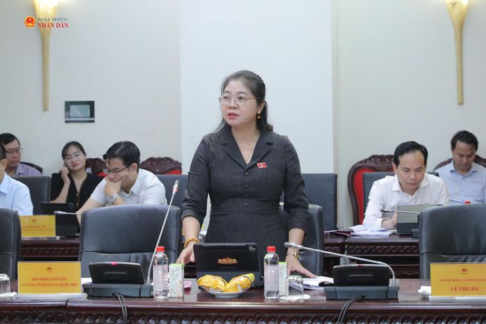 Đại biểu hoạt động chuyên trách tại Hội đồng Dân tộc Leo Thị Lịch phát biểu tại phiên họp