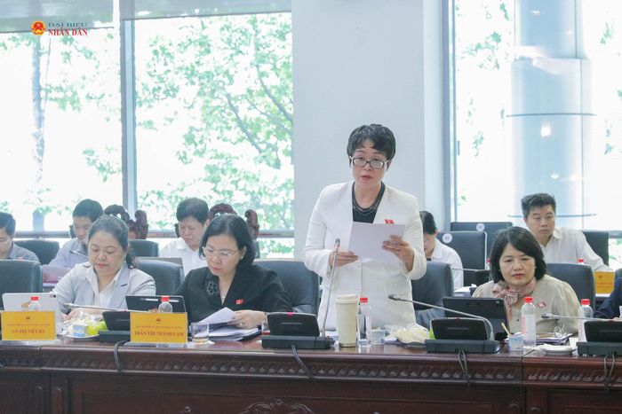 Đại biểu hoạt động chuyên trách tại Ủy ban Văn hóa và Xã hội Dương Minh Ánh trình bày dự thảo Báo cáo thẩm tra. Ảnh: Hồ Long