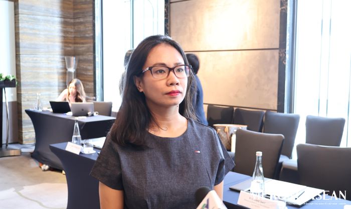 Bà Đặng Thùy Trang, Giám đốc Đối ngoại Grab Việt Nam trả lời phỏng vấn bên lề sự kiện. Ảnh: Thu Thảo/Mekong ASEAN.