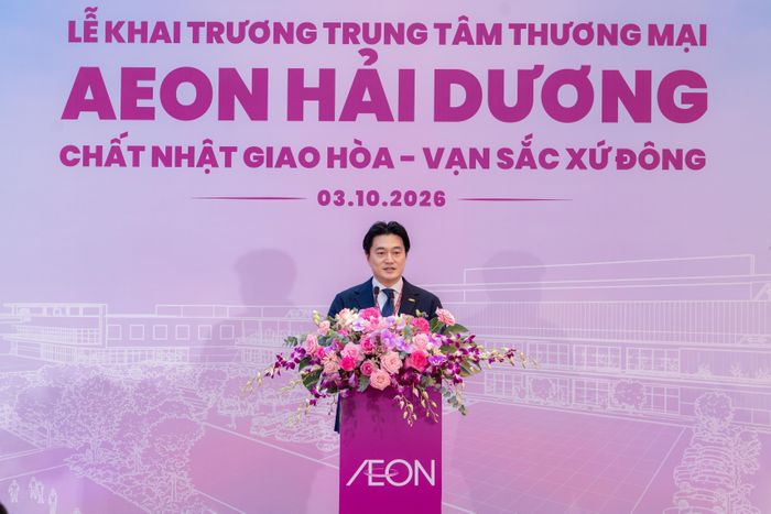 Ông Tezuka Daisuke, Thành viên Ban Điều hành Tập đoàn AEON, Trưởng đại diện Tập đoàn AEON tại Việt Nam kiêm Tổng giám đốc AEON Việt Nam phát biểu tại sự kiện. Ảnh: AEON Việt Nam.