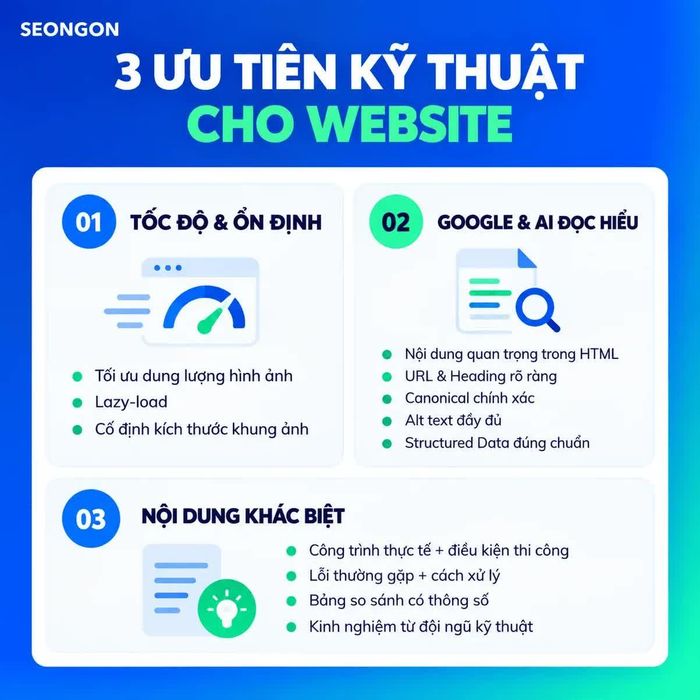 3 ưu tiên kỹ thuật cho website