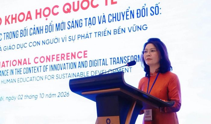 PGS.TS Nguyễn Thị Thu Hằng, Giám đốc Học viện Quản lý giáo dục phát biểu tại hội thảo. Ảnh: BTC