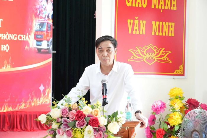 Chủ tịch UBND xã Liên Minh Nguyễn Quý Mạnh phát biểu tại hội nghị. Ảnh: Đào Thắm
