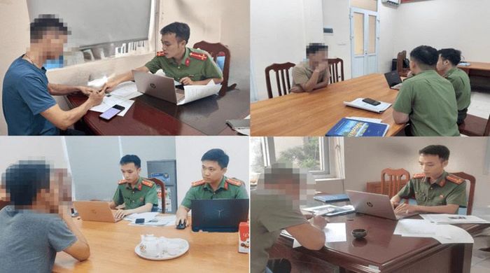 Cơ quan Công an làm việc với các đối tượng vi phạm. Ảnh: Công an thành phố Hà Nội