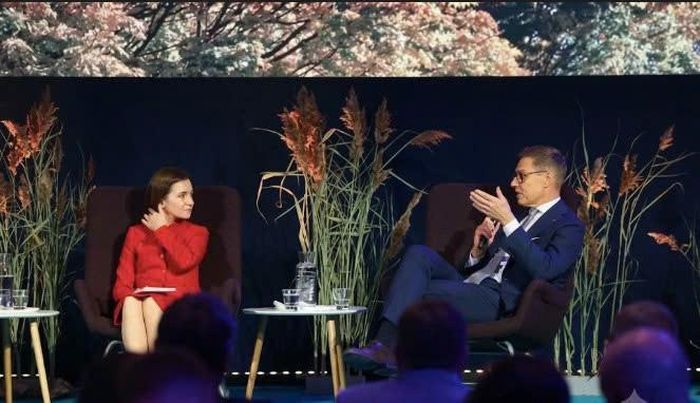 Tổng thống Moldova Maia Sandu (trái) và Tổng thống Phần Lan Alexander Stubb (phải) tại phiên khai mạc Diễn đàn An ninh Helsinki 2026 ở Helsinki, Phần Lan. Ảnh: Reuters