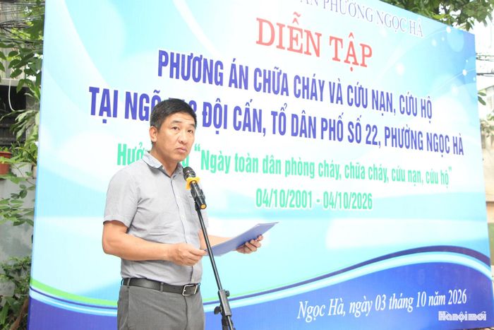 Phó Chủ tịch UBND phường Ngọc Hà Đỗ Hà Thanh phát biểu tại hội nghị. Ảnh: Duy Khánh