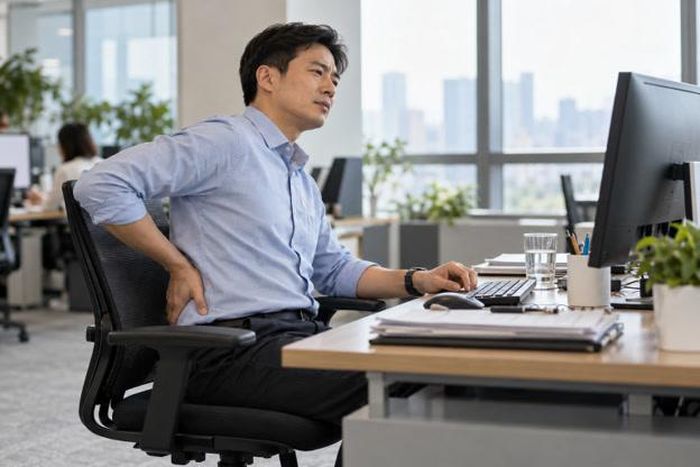 Ngồi lâu là vấn đề cần được tính trong toàn bộ ngày sinh hoạt, không riêng thời gian ở công sở. Ảnh minh hoạ: AI