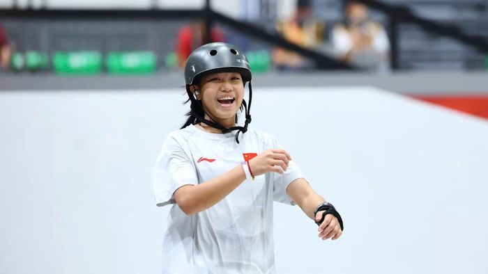 Zhu Yuanling ăn mừng sau chiến thắng. Ảnh: olympics.com