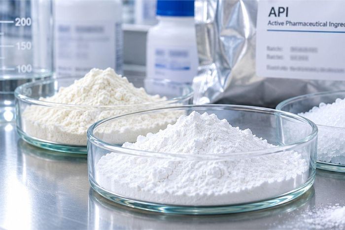  Nguyên liệu làm thuốc (dược chất/API) dạng bột. Ảnh minh họa 