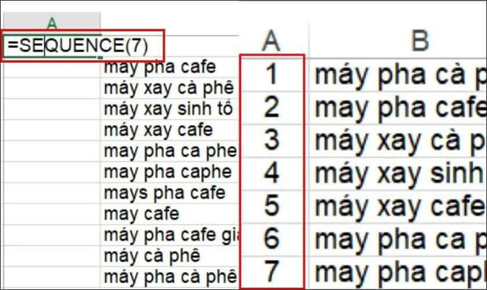 Nhấn Enter, Excel sẽ tự động hiển thị dãy số theo số hàng bạn đã thiết lập.