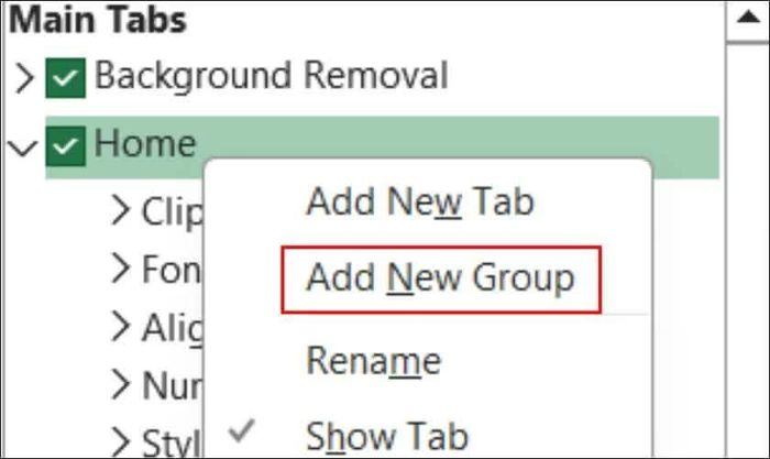 Nhấn chuột phải vào Home và chọn Add New Group.