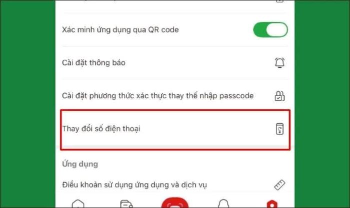 Mở tính năng thay đổi số điện thoại.